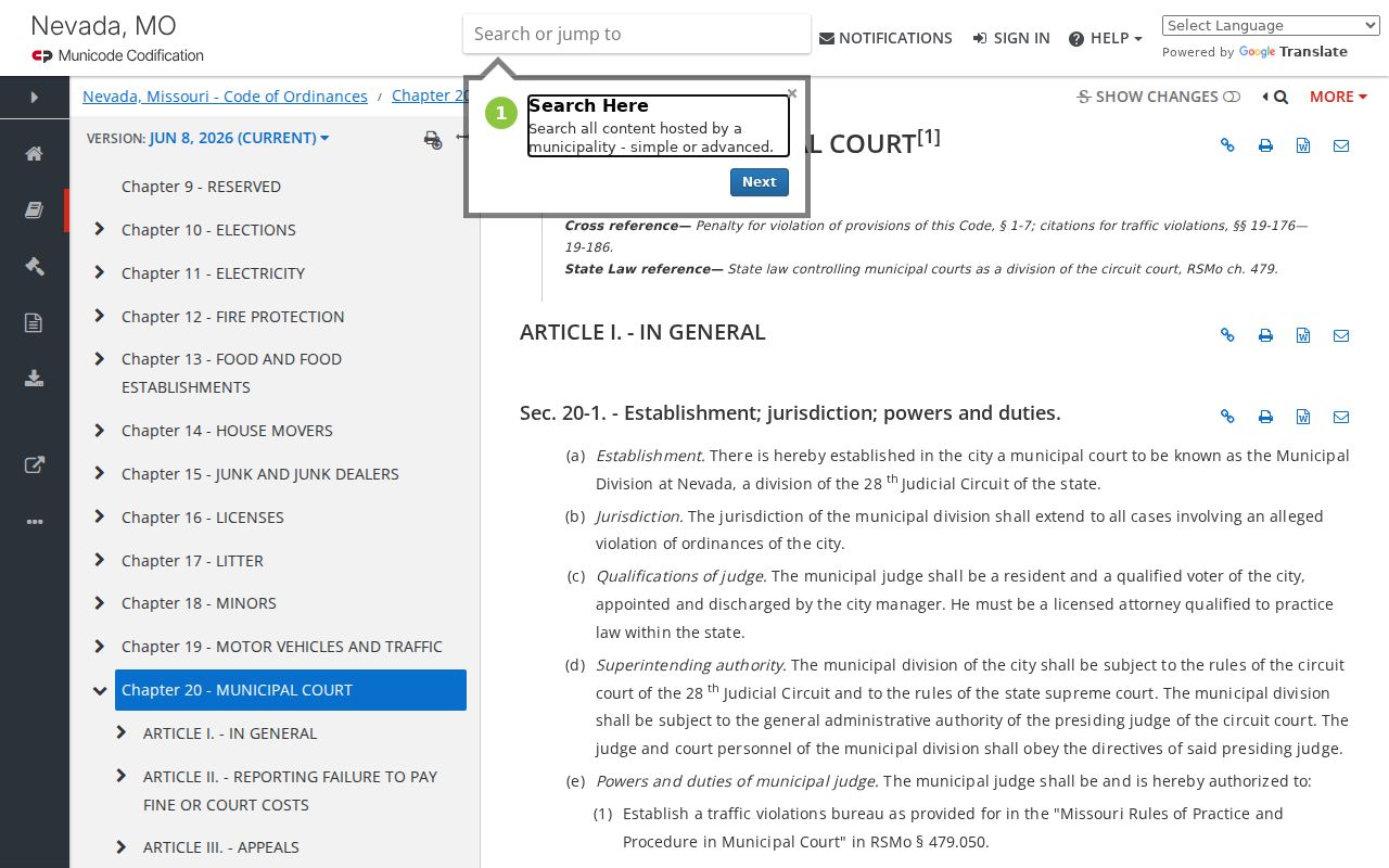 Nevada court docket municipal code source