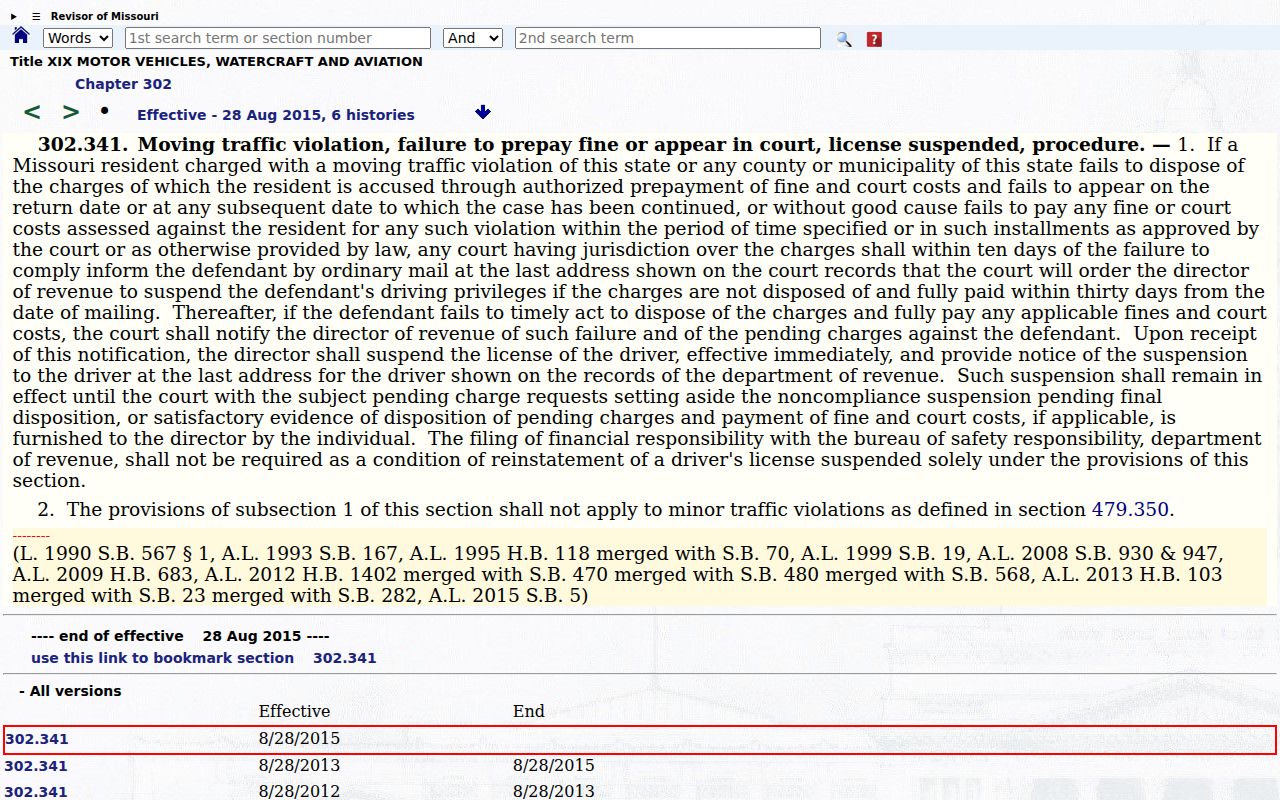 Vernon County traffic court records source for Missouri moving-traffic notice process